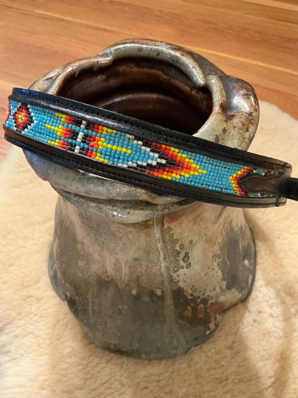 Vintage Brushy Creek black leather beaded western belt